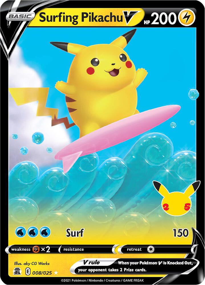 Compra Surfing Pikachu V #8/25 - Celebrations disponible en El Salvador en UniversoTCG