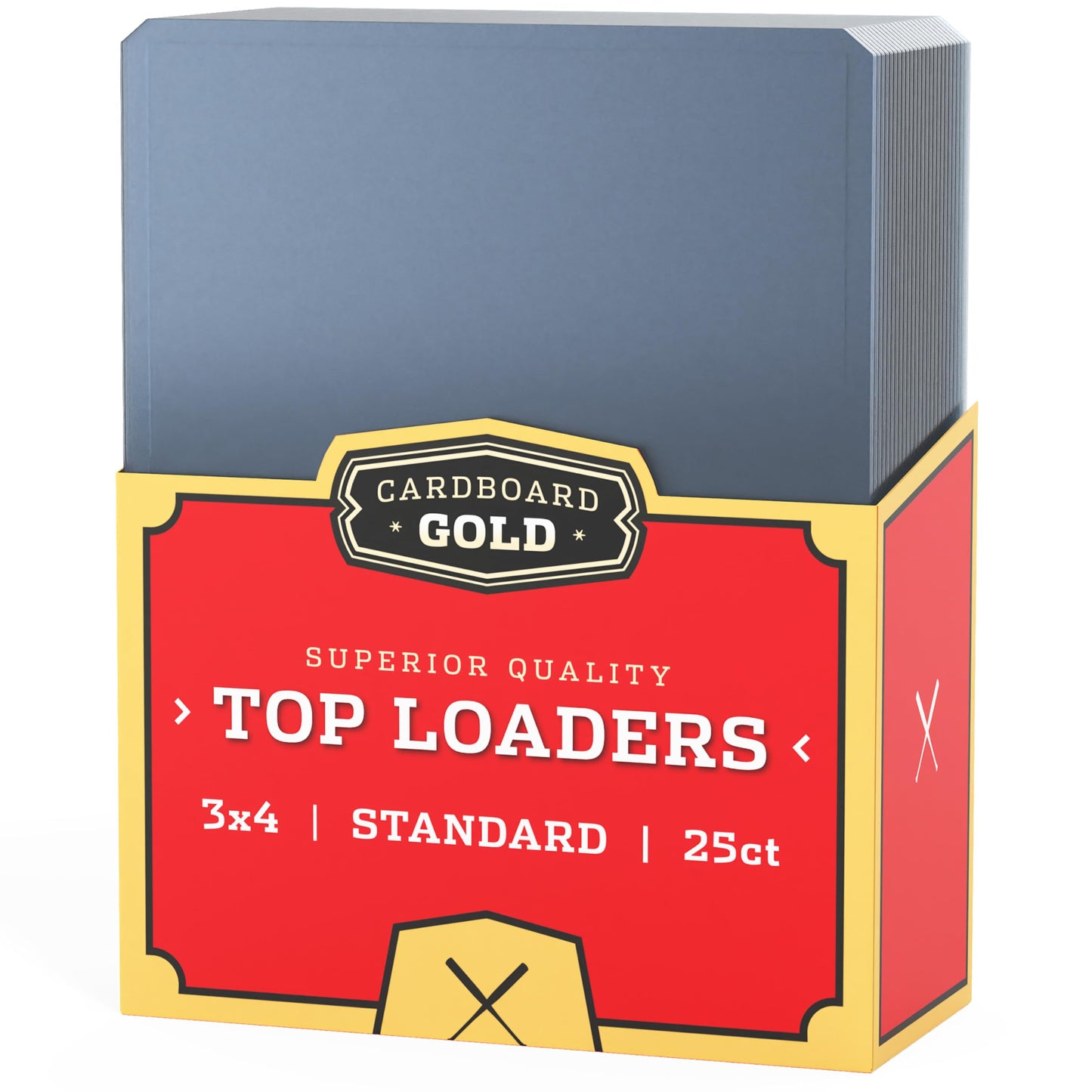 Box of Cardboard Gold top loaders on a white background