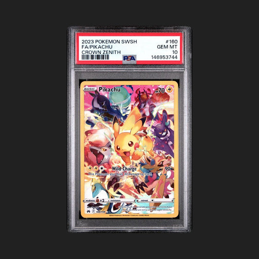 Pokémon trading card in a protective frame with a black background