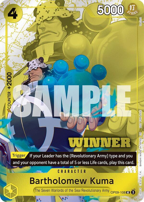 Compra Bartholomew Kuma Winne Pack 2025 Vol.5 #OP09-108 - One Piece Promotion disponible en El Salvador en UniversoTCG 