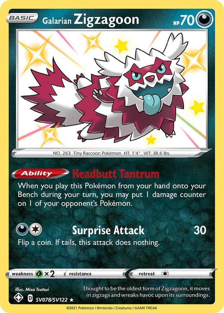 Compra Galarian Zigzagoon Shiny #SV078/SV122 - Shining Fates disponible en El Salvador en UniversoTCG 