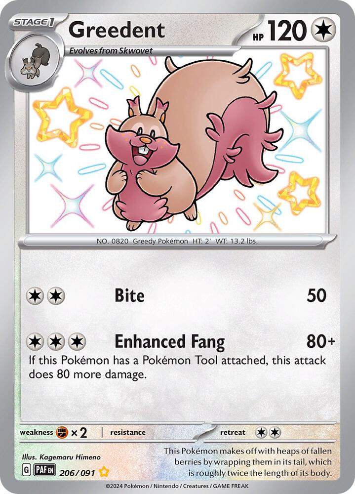 Compra Greedent Shiny #206/91 - Paldean Fates disponible en El Salvador en UniversoTCG 