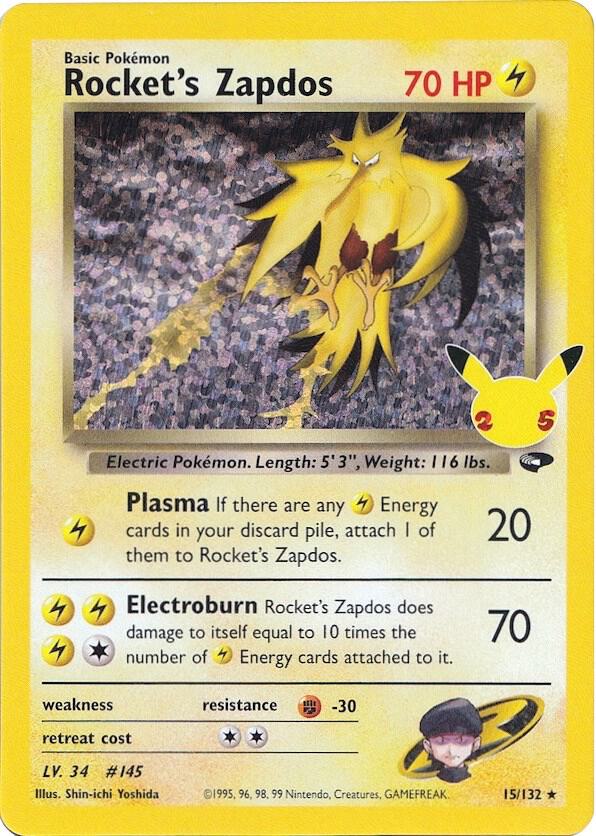 Compra Rocket's Zapdos #15/132 - Celebrations: Classic Collection disponible en El Salvador en UniversoTCG 