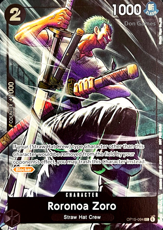 Compra Roronoa Zoro Dash Pack #OP15-094 - Adventure on Kami's Island disponible en El Salvador en UniversoTCG 
