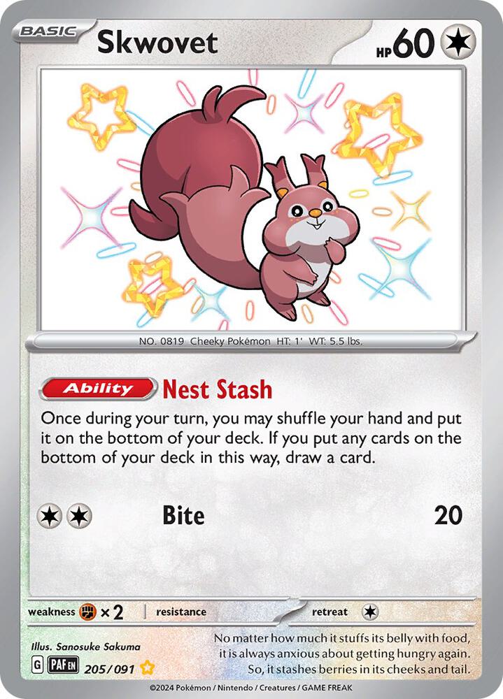 Compra Skwovet Shiny #205/91 - Paldean Fates disponible en El Salvador en UniversoTCG 