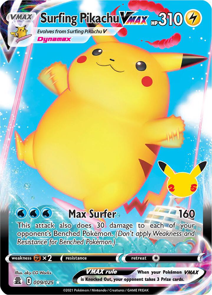 Compra Surfing Pikachu VMAX #9/25 - Celebrations 25 disponible en El Salvador en UniversoTCG 