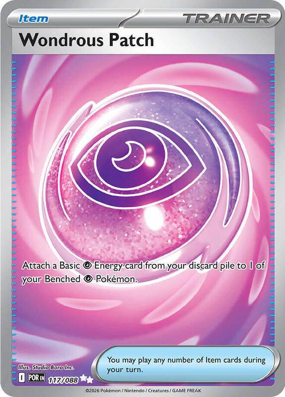 Pokémon trading card featuring 'Wondrous Patch' with a pink and purple design.